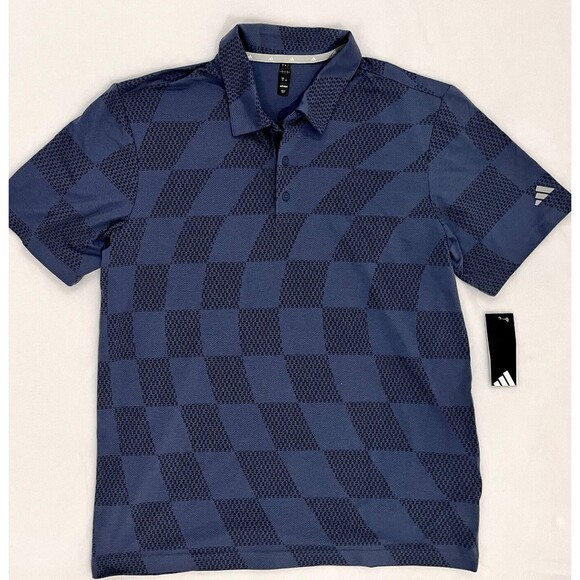 Adidas Golf Men’s Performance Polo Shirt Size XL Wavy Mesh Dusty Blue Black NWT - Picture 1 of 4